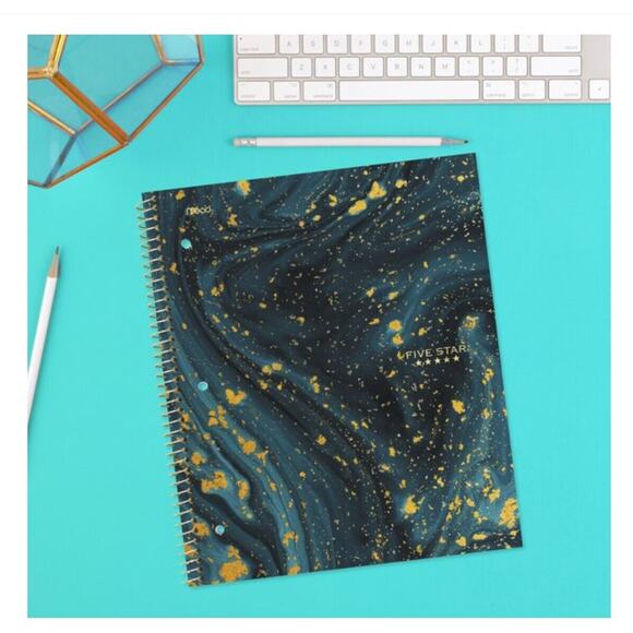 Five Star Spiral Notebook 1 Subject Wide Ruled 2 Pocket Gold Galaxy 100 Sheets - Picture 2 of 8